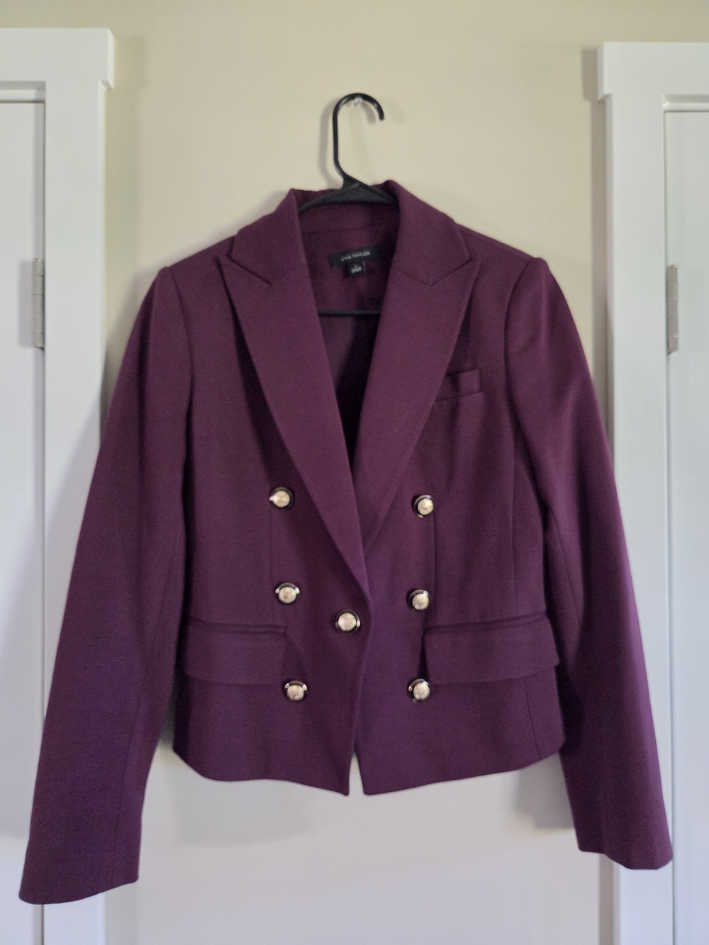 Ann Taylor Plum Burgundy Double Breasted Blazer Gold Buttons Size 2 Old Money